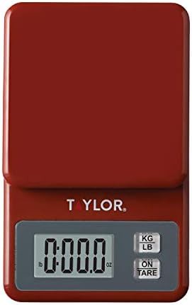 Compact red digital precision food scale
