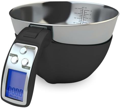Black digital kitchen scale with mixing bowl