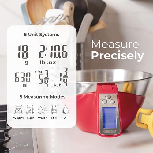 Red digital kitchen scale with mixing bowl — photo 3