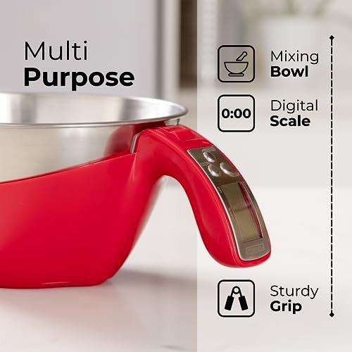 Red digital kitchen scale with mixing bowl — photo 5