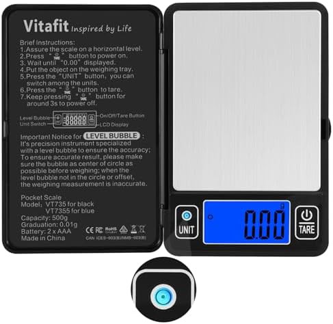 Black pocket gram scale with bubble level