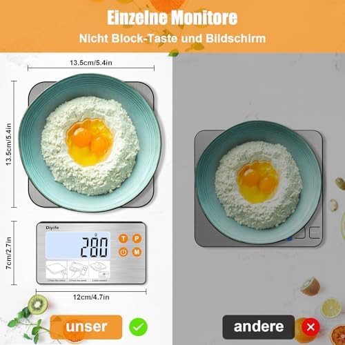 Stainless steel kitchen scale with split LCD display — photo 4