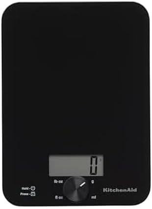 Black glass kitchen scale with rotating knob